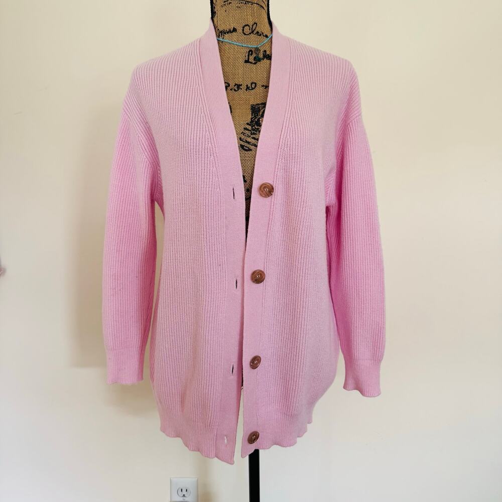 Tahari Womens Ribbed Pale Pink Button Cardigan Sweater Size Small